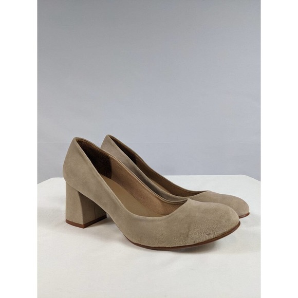 French Sole FSNY FS/NY Pumps Heels Beige Tan Taupe Suede 8.5 B Block Heel Spain - Picture 1 of 5